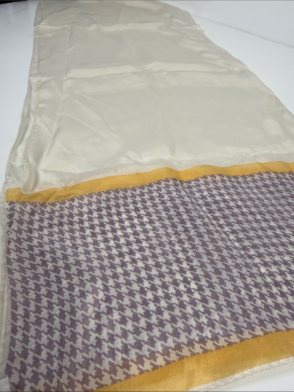 Alfred Cream and Lavender Houndstooth Throw with Gold Trim